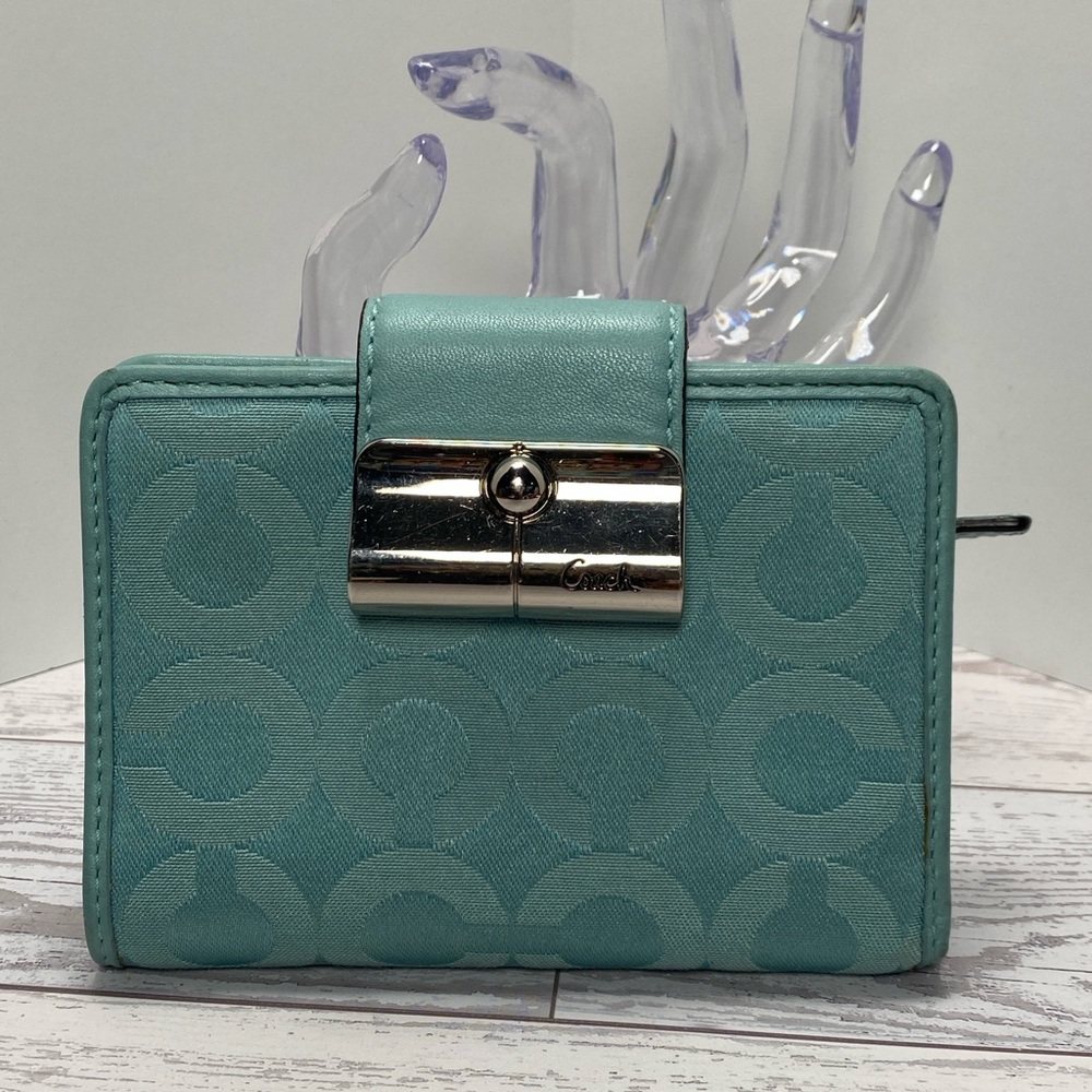 Coach Aqua Wallet with Silver Accent